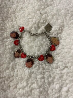 One Direction Charm Bracelet with Red Heart Charms